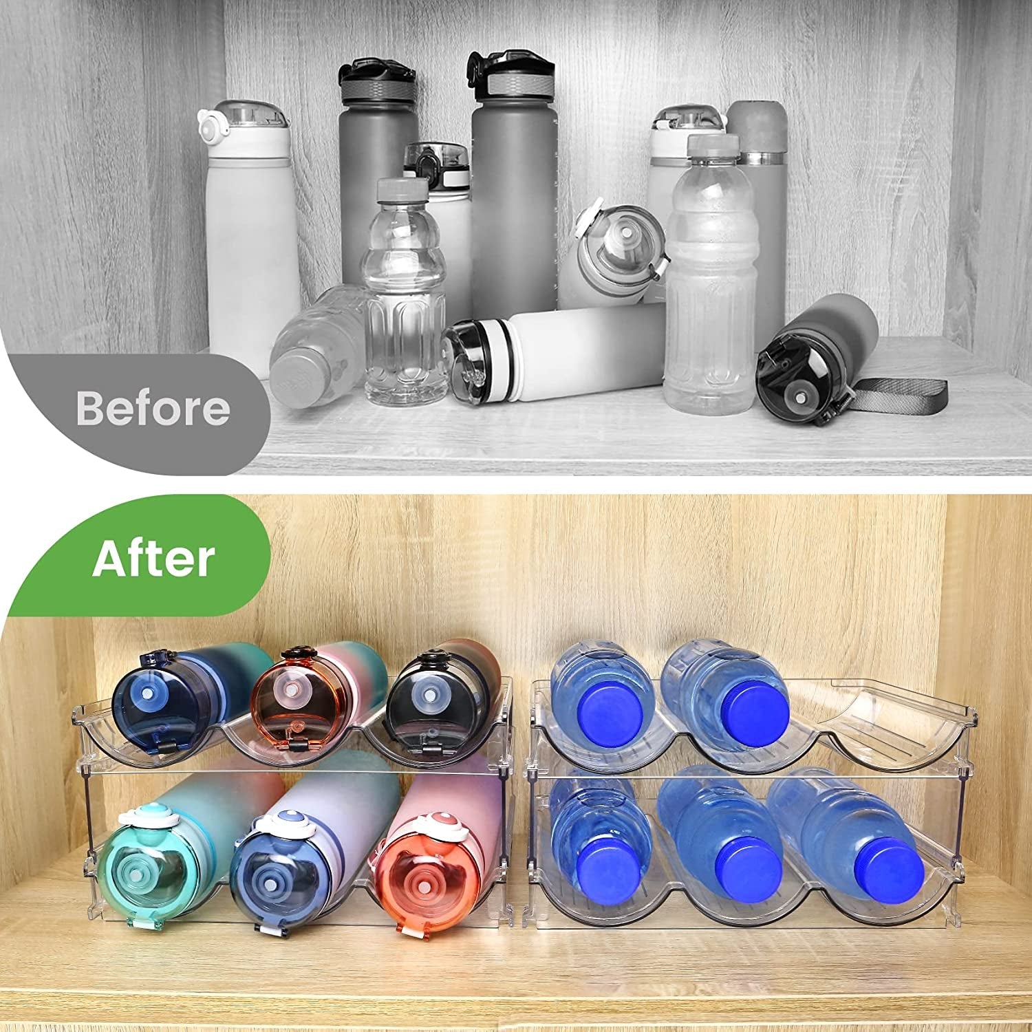 Water Bottle Organizer for Cabinet, Water Bottle Storage Organizer, 2 Packs Water Bottle Storage Rack, Water Bottle Holder for Cabinet, Stackable Water Bottle Storage Rack - Imagem 4